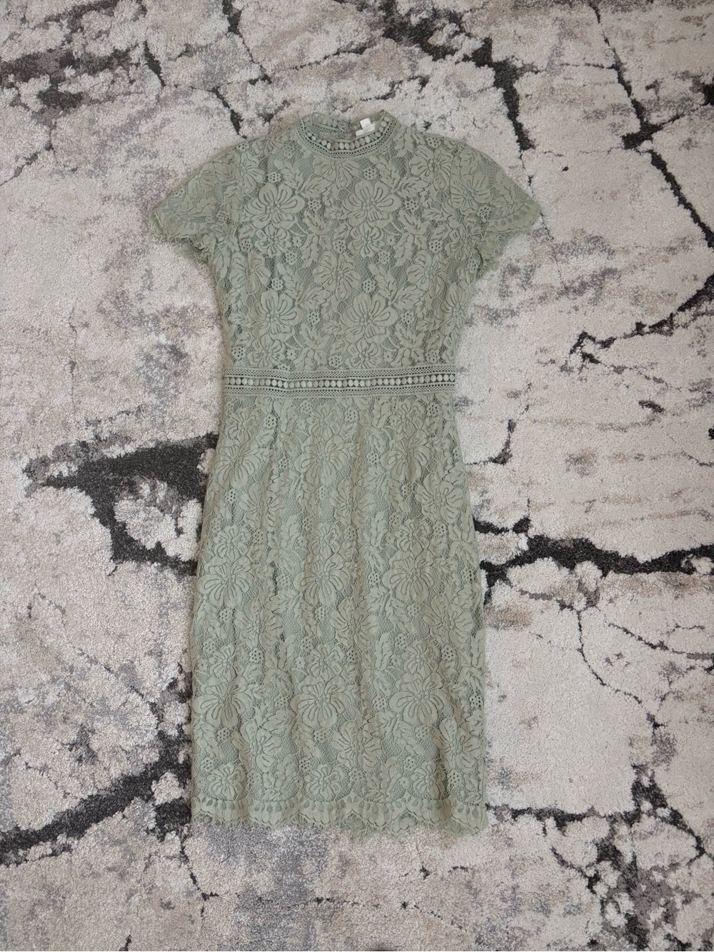 Lace Overlay Midi Dress in Sage Green from DownEast